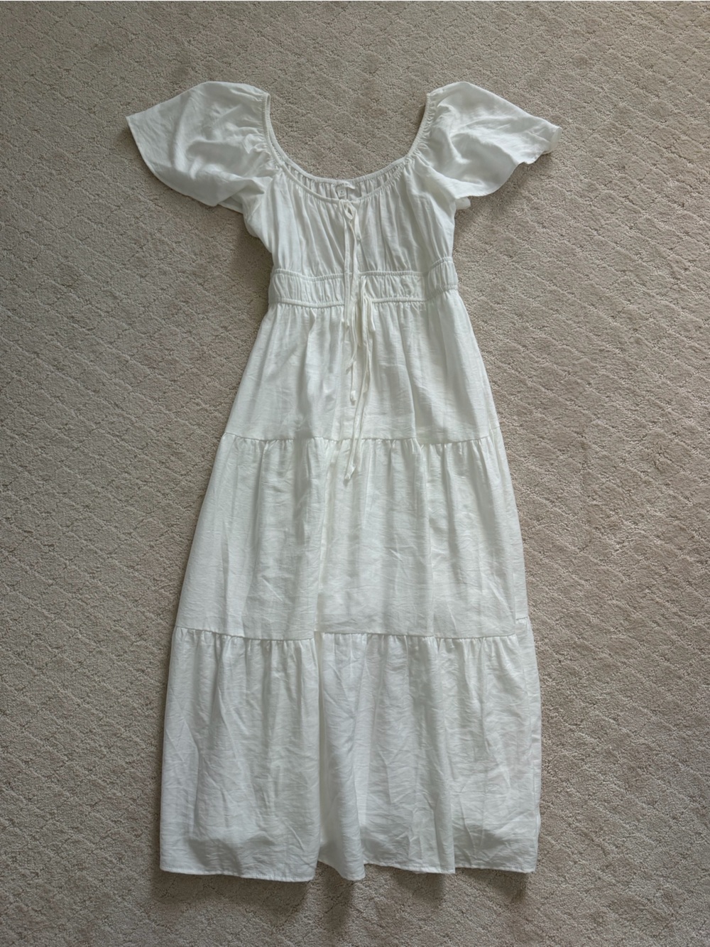 August Sky White Tiered flutter sleeve Maxi Dress